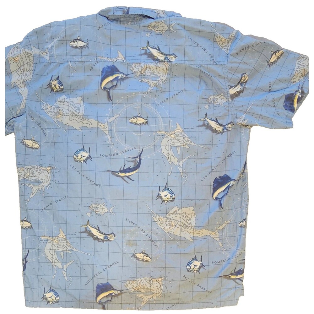 Columbia River Lodge Fish Ocean Map Mens Size XL Button Up Short Sleeve Shirt - Picture 3 of 8